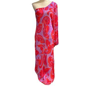 Premier Amour‎ Dress Womens 12 Purple Red Scroll Chiffon One Shoulder Maxi Artsy